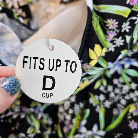 Swim Solutions Black Floral Prairie Flyaway Tummy-Control Swim Dress Plus 16W - Picture 7 of 12